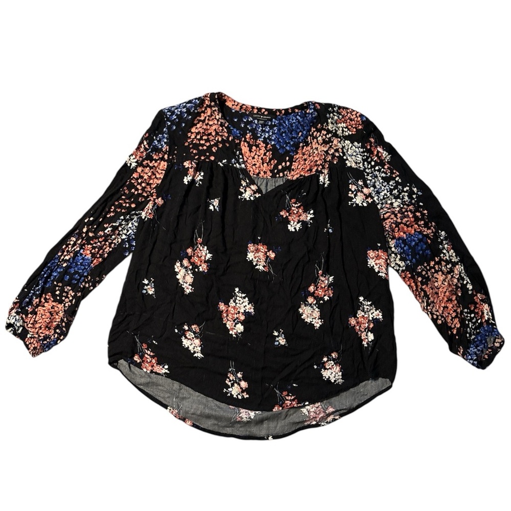 Lucky Brand Black and Blue Floral Top
